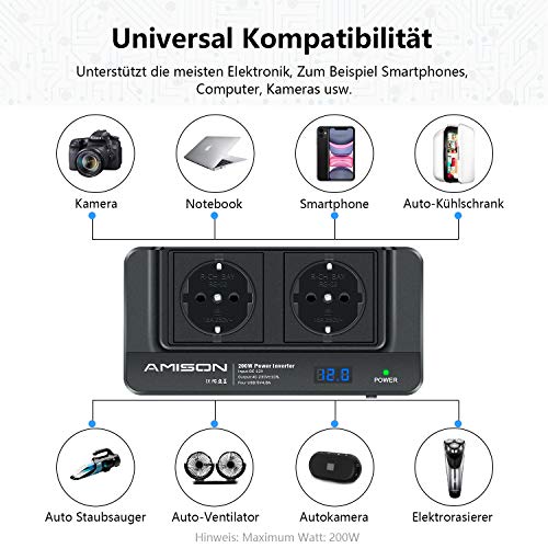 Amison Spannungswandler 12V auf 230V mit Smart echtzeitdarstellung LCD