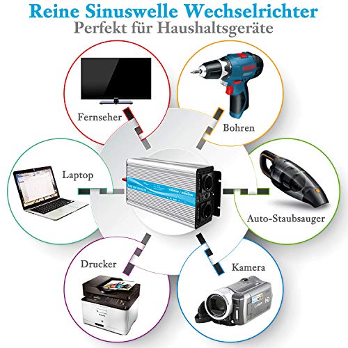 Wechselrichter Reiner Sinus 1500W 12V auf 230V mit 5 Meter Fernbedienung